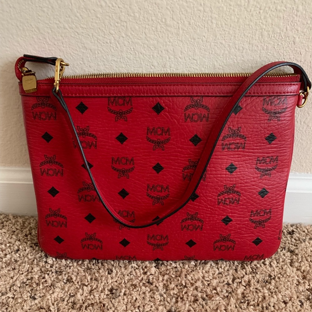 MCM Red Pouch (Black & White Printed Inside)